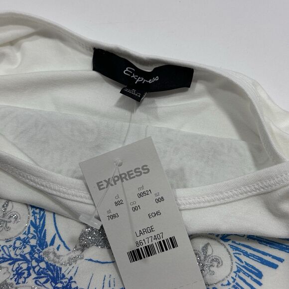 Woman's Express Reign of Hearts Twisted Royalty Sparkle White 3/4 Sleeve Top LG - Picture 5 of 8